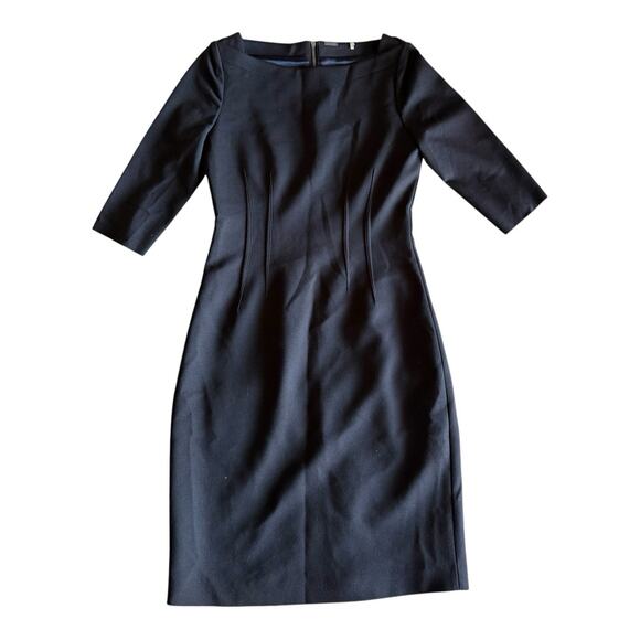 Elie Tahari Black Structured Sheath Dress 3/4 Sleeve Pencil Midi Classic Size 2 - Picture 12 of 13